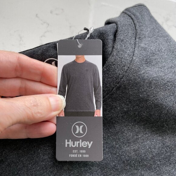 Hurley LS Crew Nk Activewear Cotton Poly Pullover Shirt Charcoal Grey Sz S NWT - Picture 7 of 11